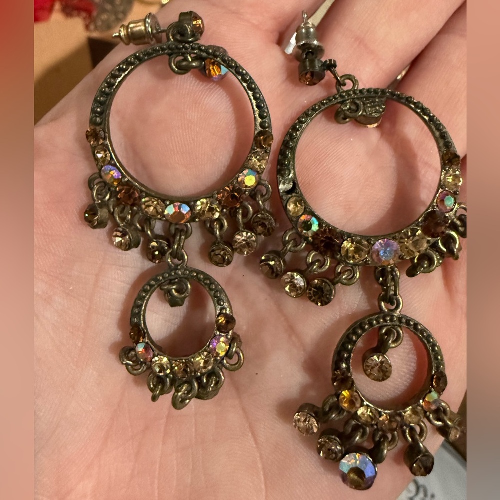 Bronze Boho Crystal Rhinestone Chandelier Drop Earrings - Picture 15 of 15